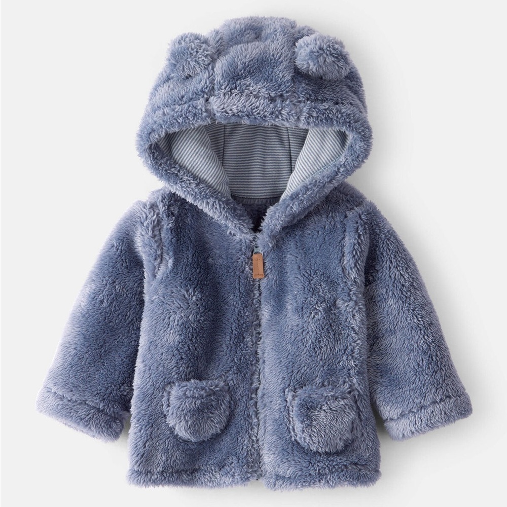 Carters NWT Baby Boy Sherpa Lined Long-Sleeve Hooded Zip-Up Jacket- Blue 12M